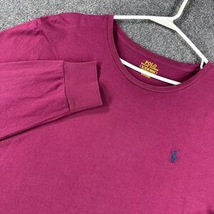 Polo Ralph Lauren T Shirt Mens XL Extra Large Burgundy Long Sleeve Slim Fit Pony
